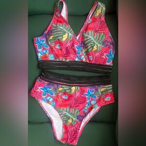 Hot Pink Tropical Swimsuit Set